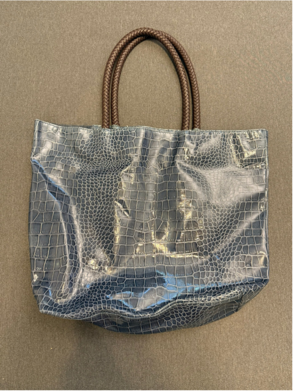 Neiman Marcus Blue Faux Croc Embossed Tote Bag, Like New - Picture 7 of 8